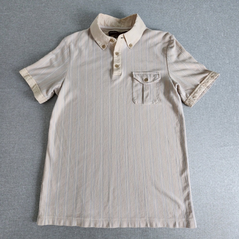 Perry Ellis Mens 36 Chest Tan Striped Bamboo Cotton Blend Polo Slim Short Sleeve